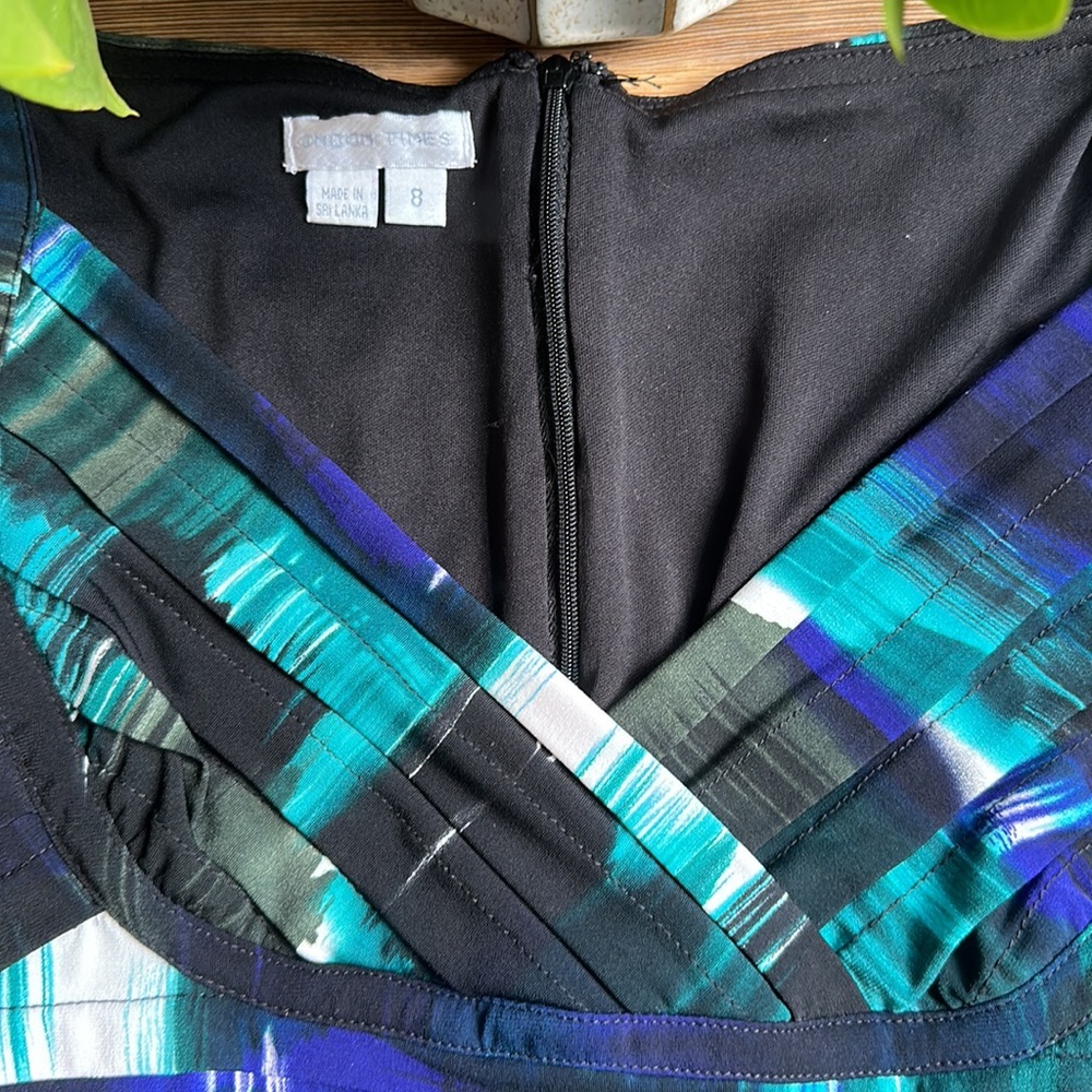 🔥London Times blue/green/black dress with cap sleeves - Picture 3 of 6